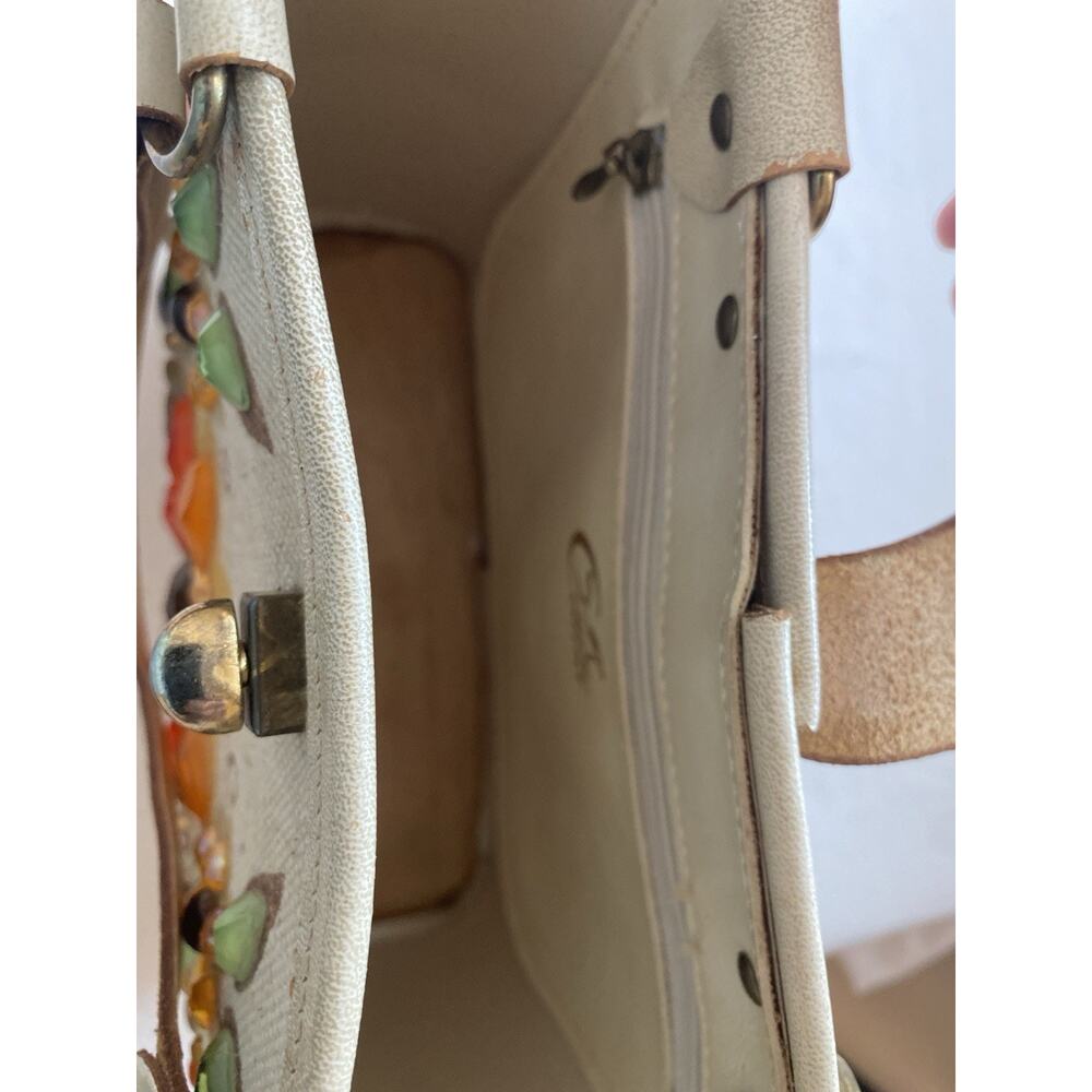 VTG Collin MCM Purse Handbag Flower Canvas Blossoms-Bright Wood Bottom READ - Picture 12 of 16